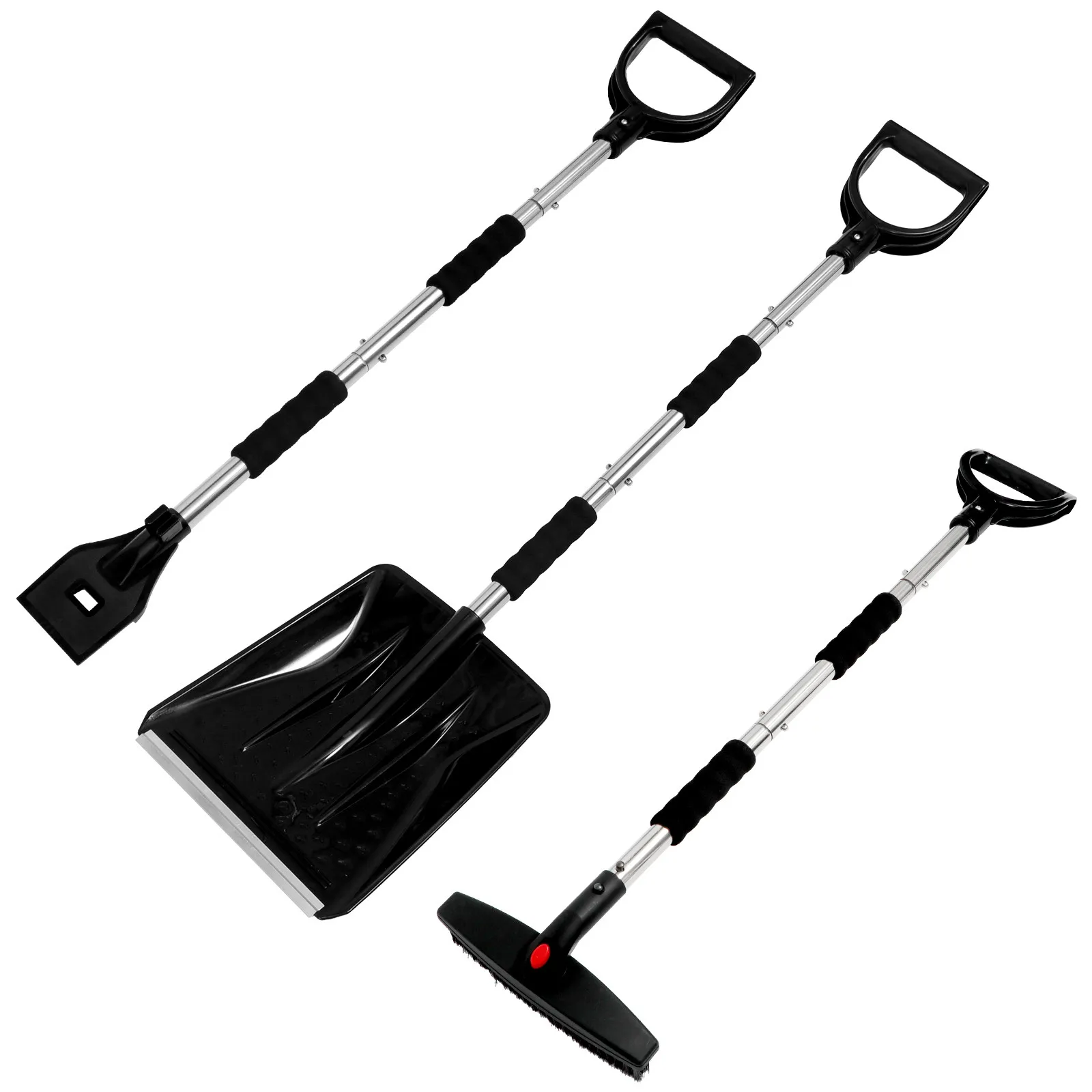 1Set Stainless Steel Car Snow Removal Tool Set Ergonomic Anti-Slip Handle Telescopic Design Ice Scraper Snow Shovel for Vehicle