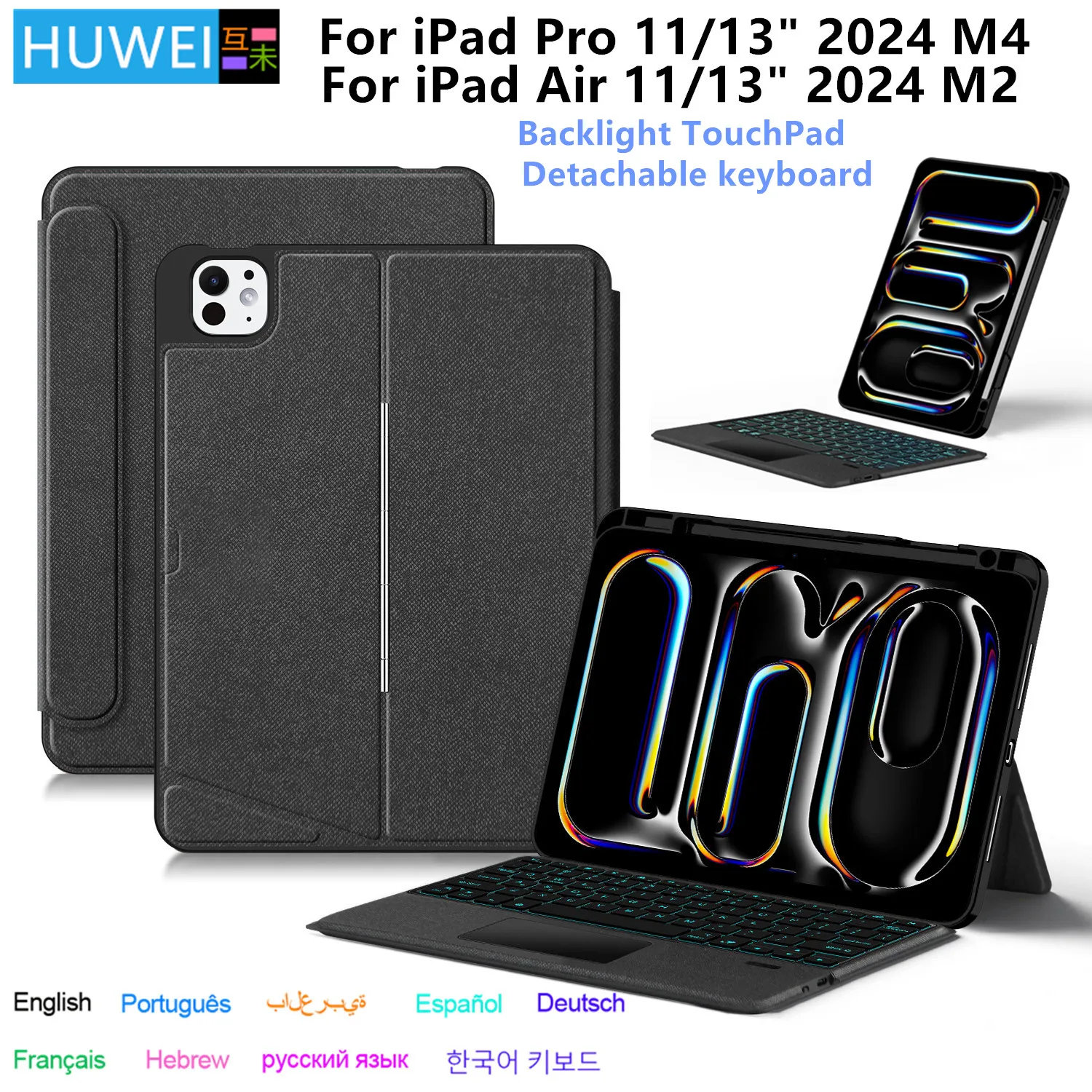 

HUWEI Magic Keyboard For iPad Pro 11 13 inch M4 2024 iPad Air 11 13 inch M2 Tablet Smart Cover Case TouchPad Wireless Backlight