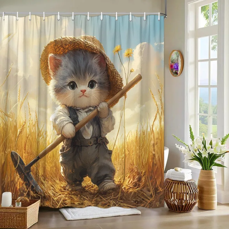 

Autumn Cat Farm Shower Curtain Washable Dirt-Resistant Shower Head waterproof Polyester Bath Curtain For Home Decor