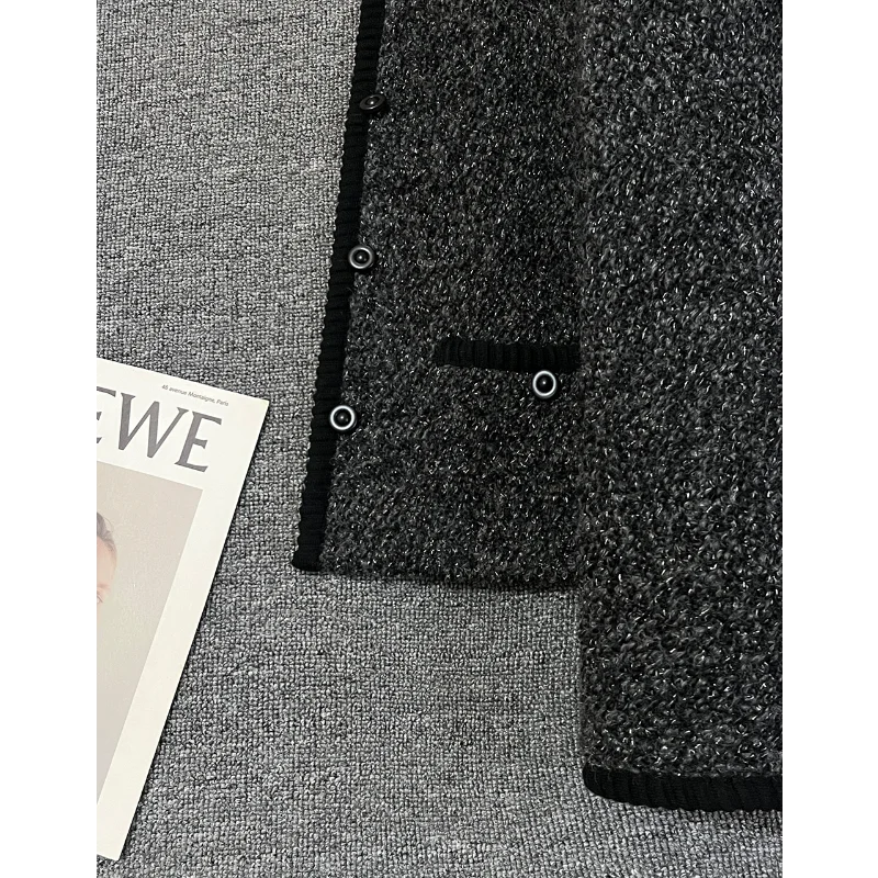 Black Fragrance Down Liner Autumn Winter Short Jacket for Women Fashionable Warm Simple French Lady Coarse Tweed Jacket