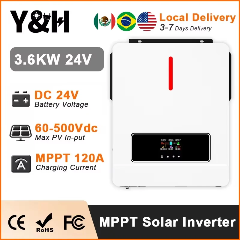 

Y&H 3.6KW Hybrid Solar Inverter 24V 110V Pure Sine Inverter with MPPT 120A Solar Charge Controller Off-grid Inverter WiFi