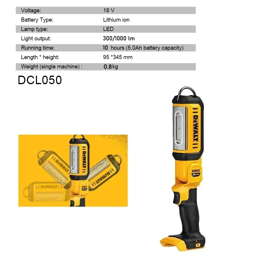 DEWALT DCL050 18V Handheld LED Area Work Light 1000LM for Work in Dark Environments Portable Lighting Work light