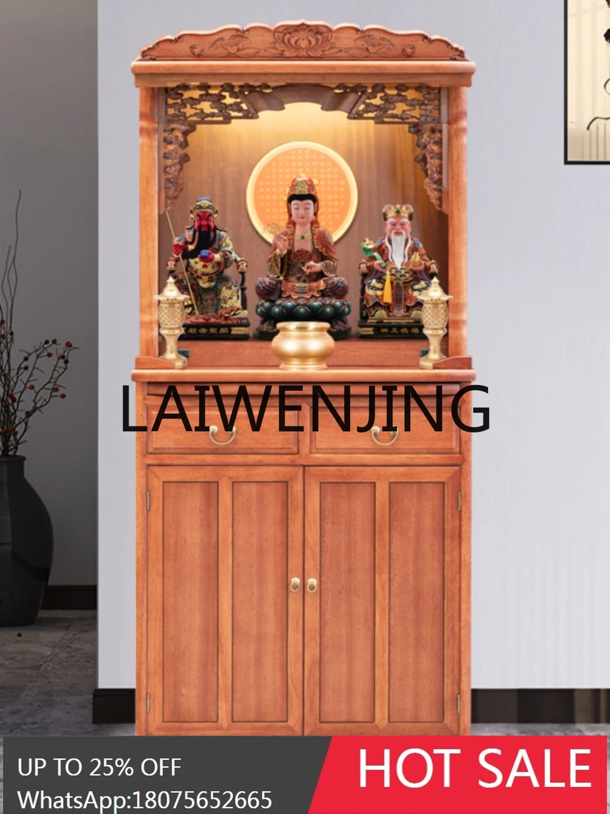 RWJ Solid Wood Home New Chinese Style Enshrine God of Wealth Buddha Cabinet Buddhist Hall Altar Shrine Cabinet