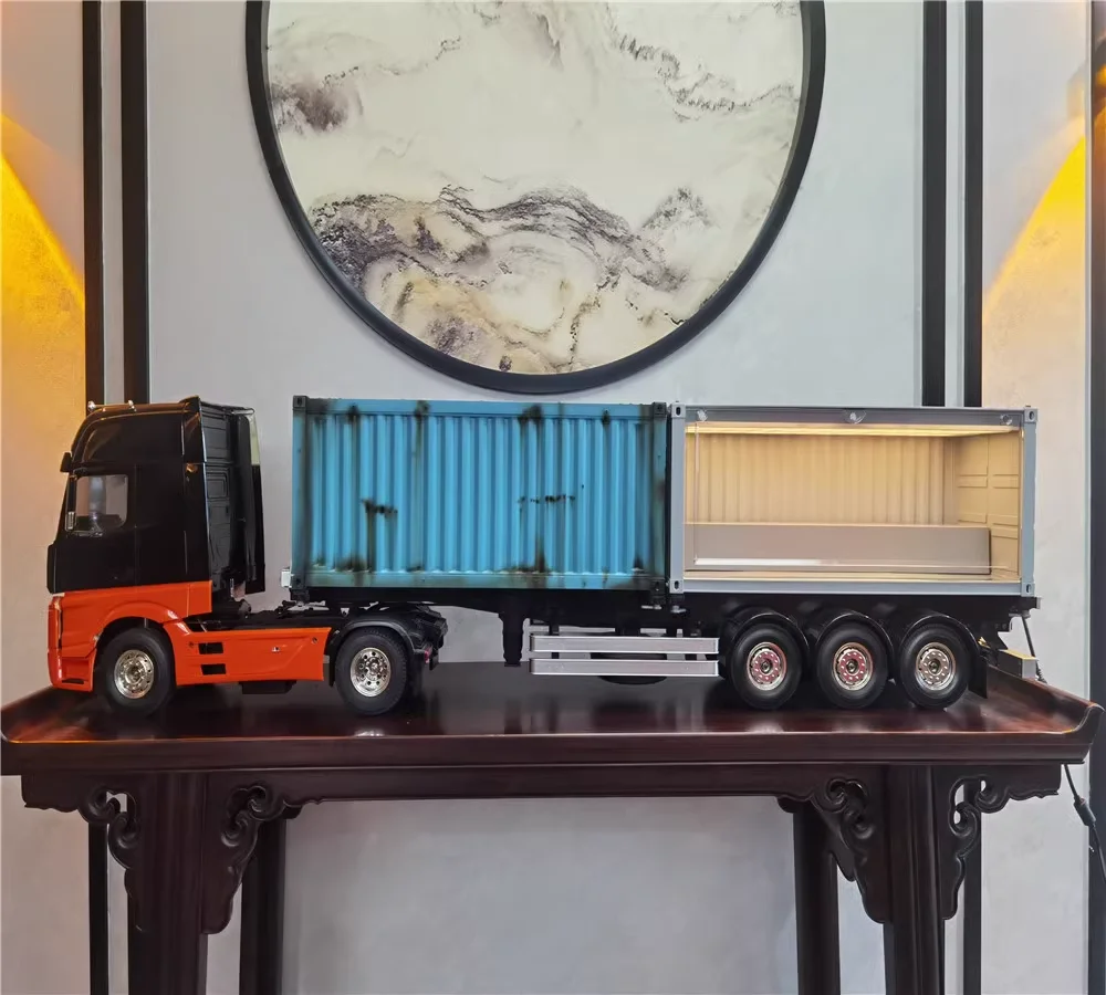 Simulação Transporte Container 20ft 1:14 Grande Caminhão Toy Modelo De Carro Com Led Luz Transparente Show Caso Pop-Mart Toy Figura Boneca