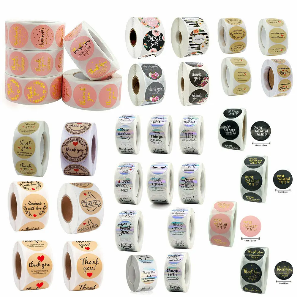 500 sztuk naklejek z podziękowaniami w rolce z 1 w samoprzylepnych etykietach Trwała naklejka z podziękowaniami dla małych firm na torby na prezenty Opakowanie na koperty