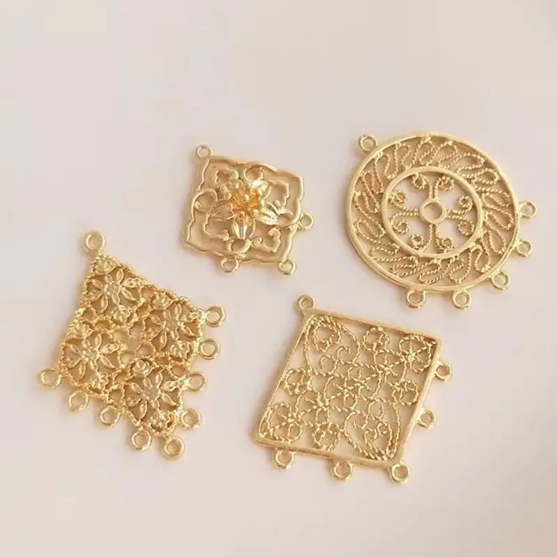 

14K Gold-plated Hollow Lace Geometric Heart-shaped Diamond Shaped Multiple Hanging Rings DIY Tassel Earrings Headgear Accessorie