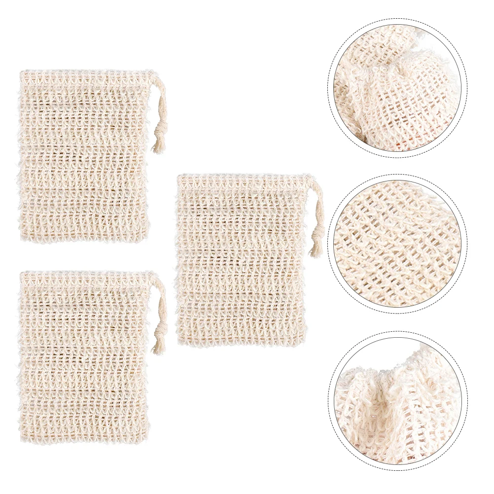 

3 Pcs Soap Foaming Bag Drawstring Mesh Durable Ramie Saver Pouch Preservation Storage Jute