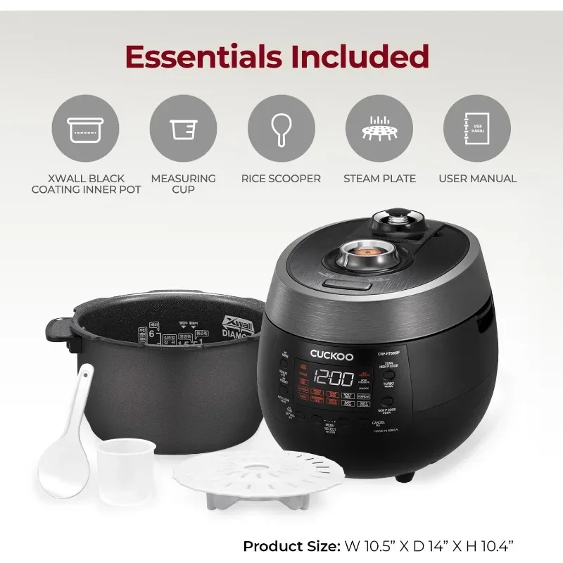 CUCKOO CRP-RT0609FB 6-Cup (Uncooked) 12-Cup (Cooked) Twin Pressure Rice Cooker & Warmer with Nonstick Inner Pot 14 Menu Options