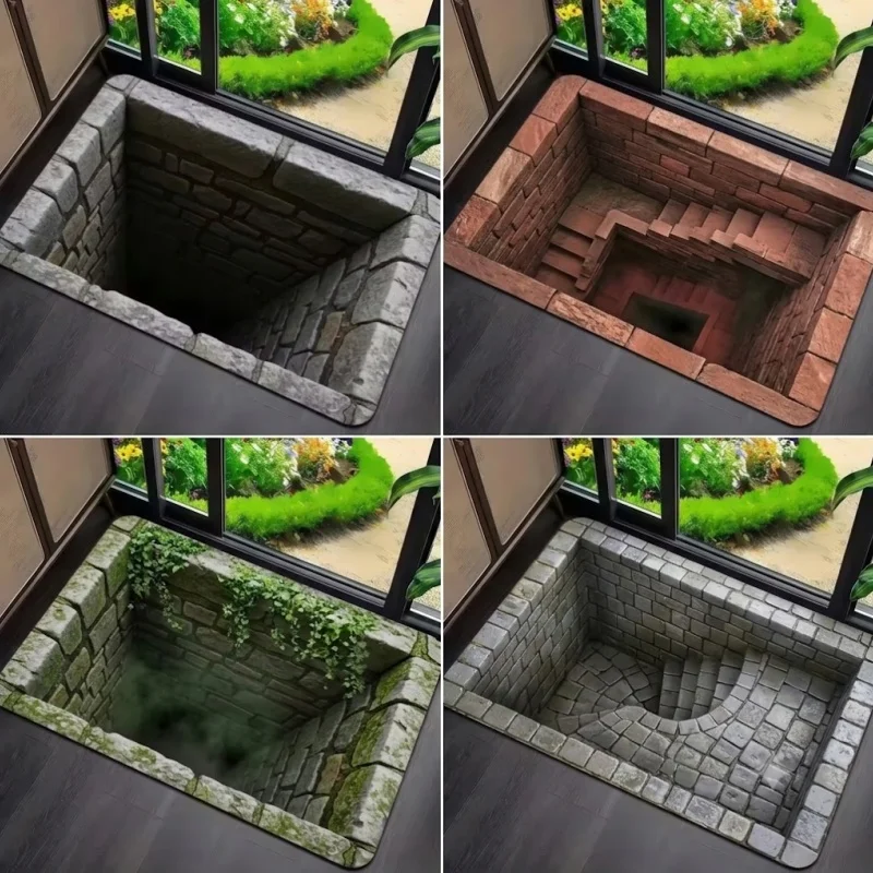 4 Style Stone Pit Hole 3D Visual Illusion Doormat Non Slip Funny Entrance Floor Mat