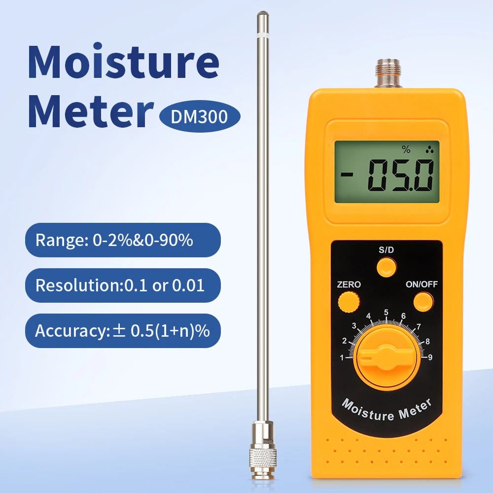 

DM300 Digital Moisture Analyzer Tester Soil Silver Sand Chemical Combination Powder Coal Powder Moisture Meter with Backlight