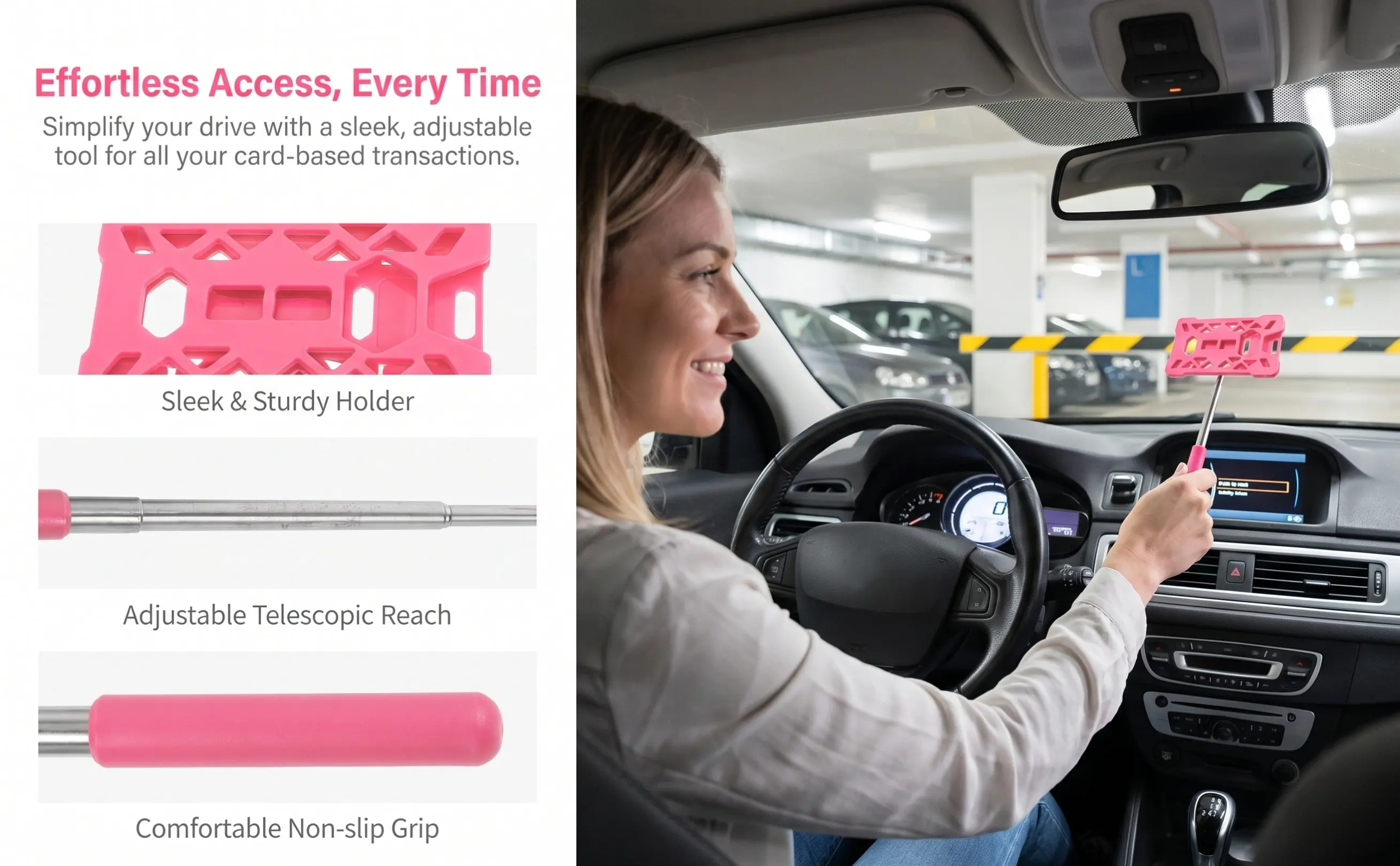 Telescopic Parking Card Holder – Adjustable Grabber Tool for Toll Pass, Payment Card & Access Card