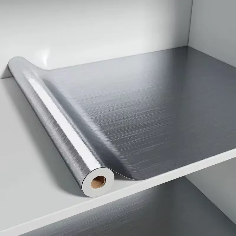 40cm Brushed Silver Waterproof Wallpaper Modern Self-Adhesive Decor Film for Refrigerator Living Room Kitchen Countertop