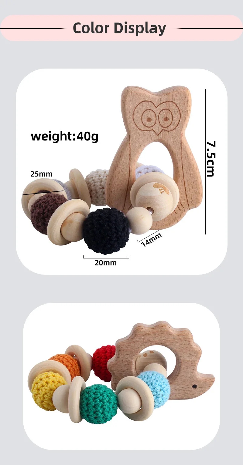 Montessori Wooden Rattle Teether Baby Toys 0 6 12 Months Engraved Wood Beads Hexagon Teether Toys For Babies Under 1 Year