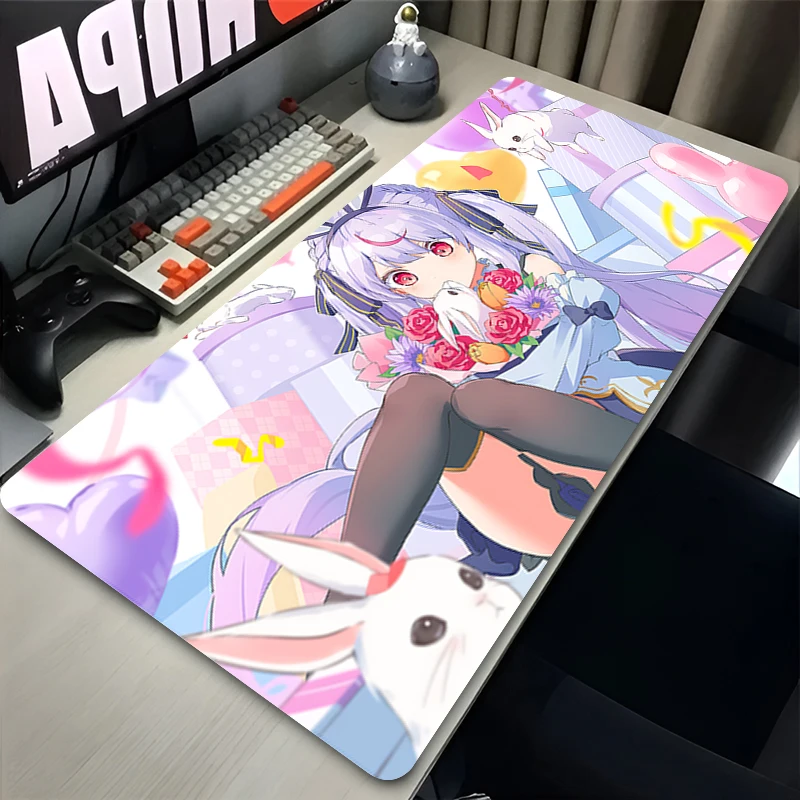 Anime Mouse Pad Gamer XXL Keyboard Mat Lavender Long Hair White Rabbit Floral Sweet Cute Anime Girl Office Gaming Home Desk