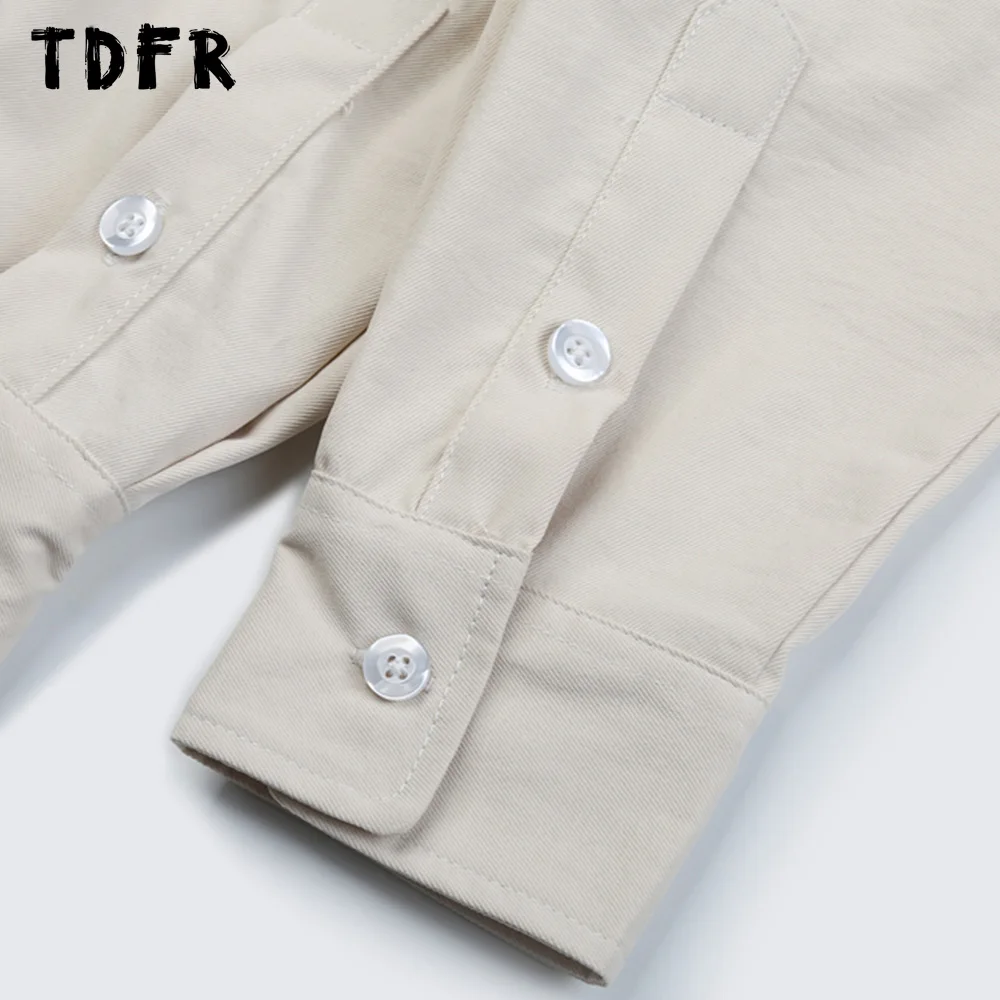 Pocket Cargo Shirts Mens Autumn Casual Solid Color Safari Style Curved Hem Loose Lapel Single Breasted Long Sleeve Shirts Men