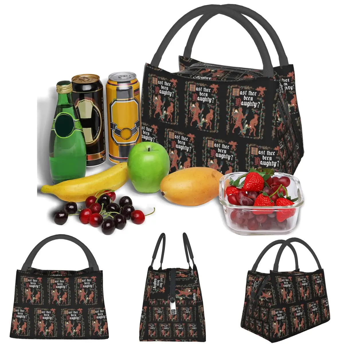 Krampus Medieval Style Naughty List English History Lightweight Handheld Insulated Lunch Bag Aluminum Foil Liner for Travel