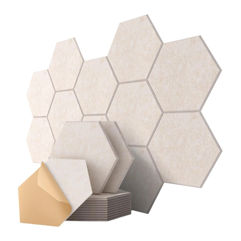 12 Pack Hexagon Acoustic Panels, 12in x 10in x 0.4in Soundproof A