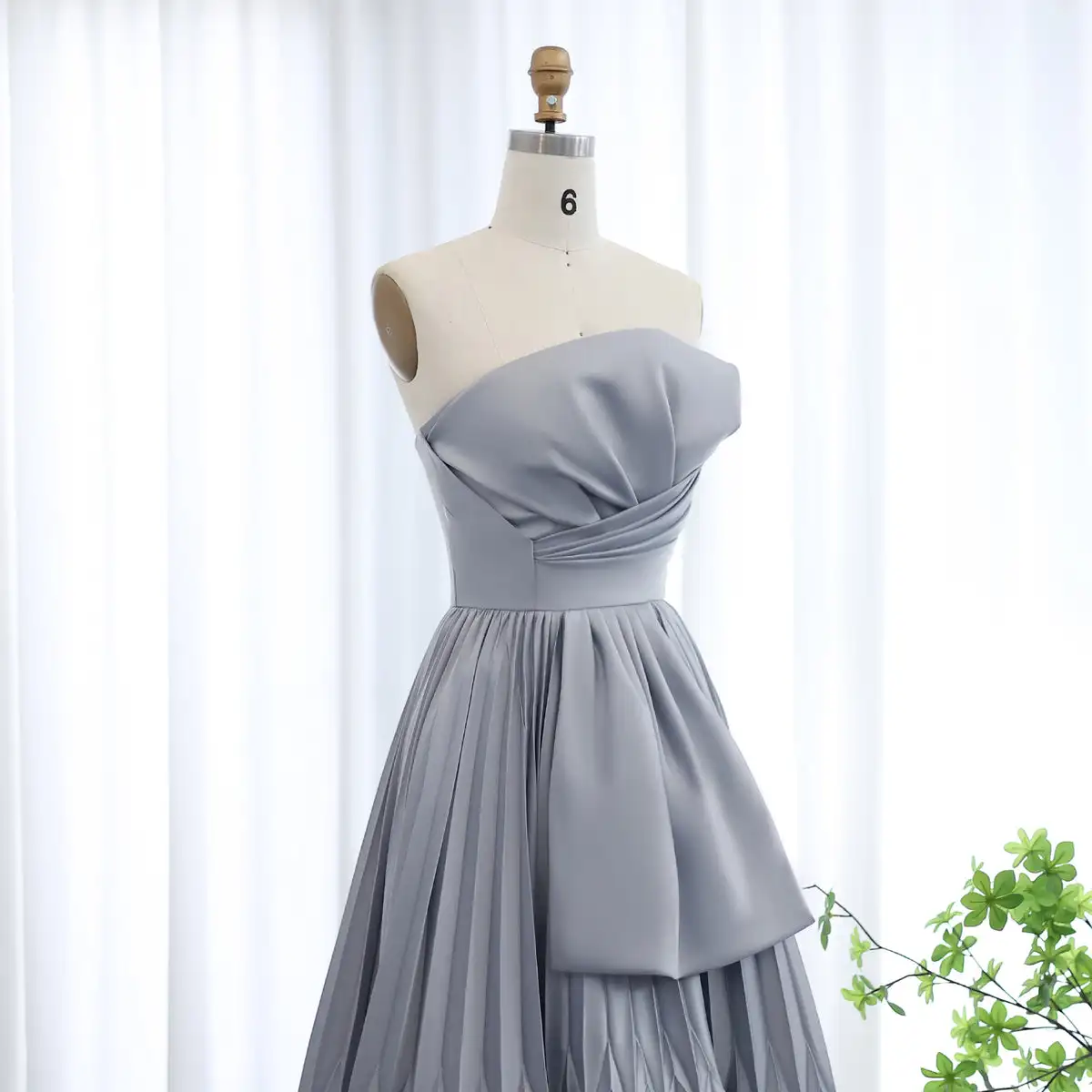 Custom Made Dubai Gray Geometry Patterns Satin Evening Dress For Women Elegant Arabic Wedding Party Gowns Sf039