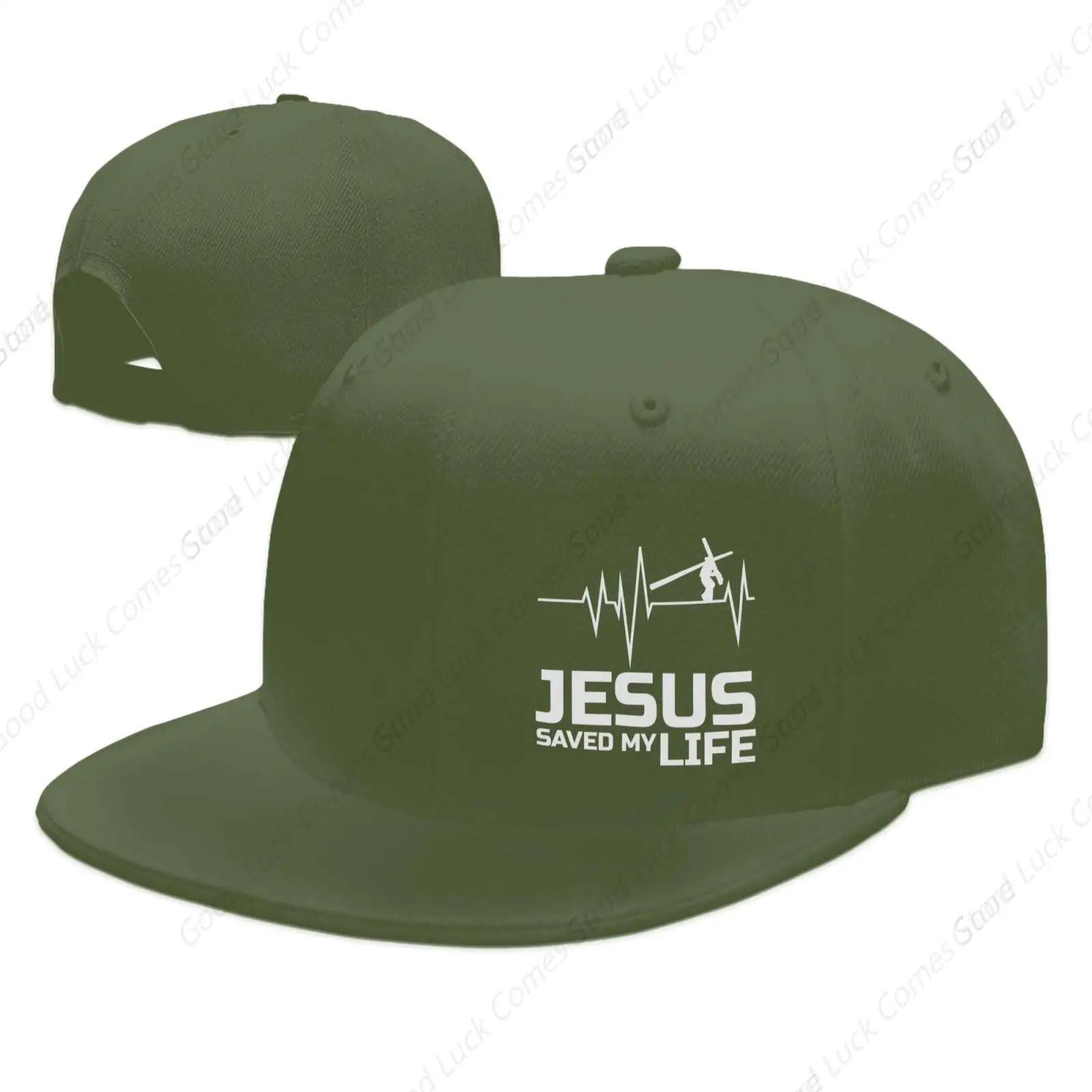 Christian Jesus Saved My Life Hats for Men Women Flat Bill Brim Dad Hats Adjustable Moss Green Fashion Baseball Cap