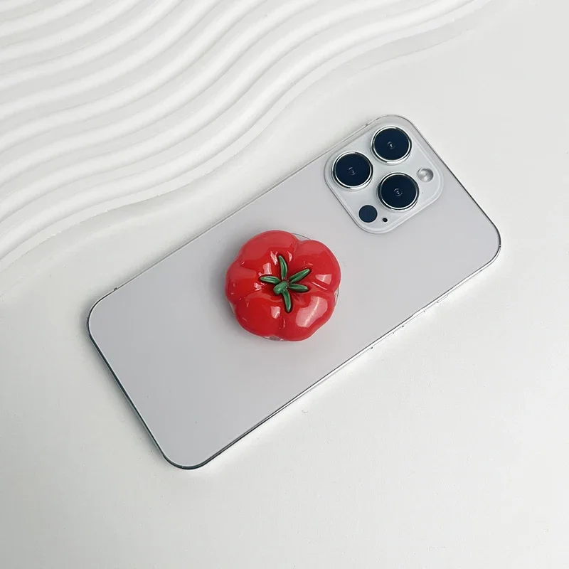

Cute Tomato Phone Holder Socket Grip Phone Bracket For iPhone 17 16 15 14 13 12 Samsung S25 Xiaomi Finger Ring Expanding Stand