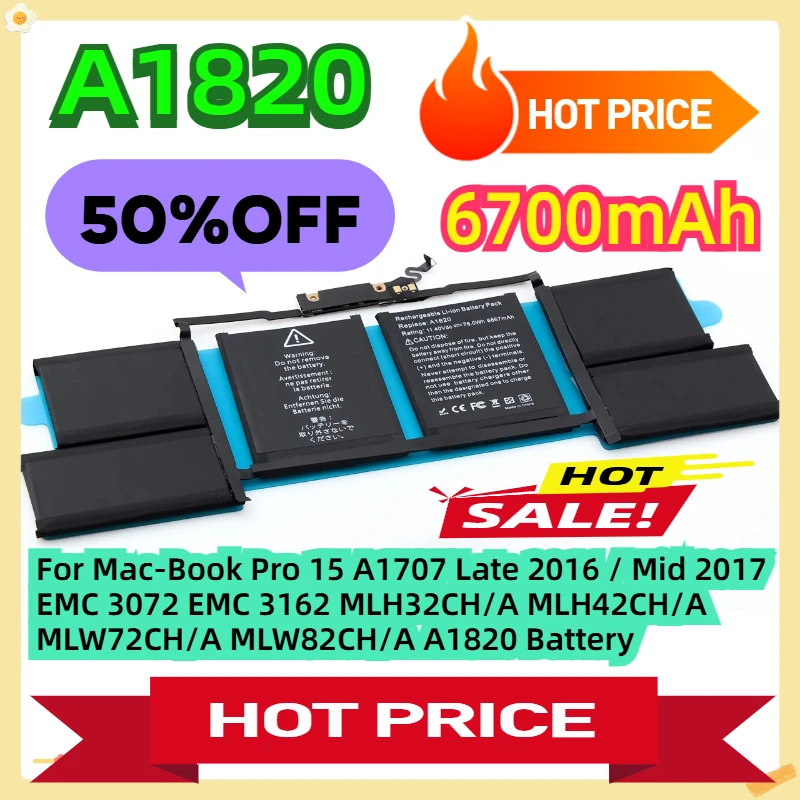 

For Mac-Book Pro 15 A1707 Late 2016 / Mid 2017 EMC 3072 EMC 3162 MLH32CH/A MLH42CH/A MLW72CH/A MLW82CH/A A1820 Battery