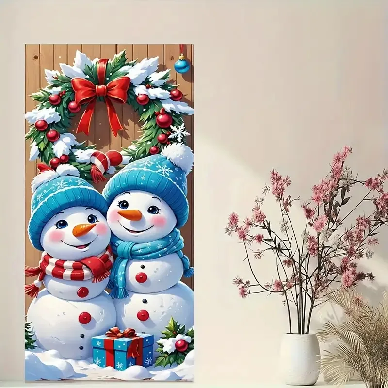 1pc2Dflat، رجل ثلج مع قوس إكليل عيد الميلاد، يخلق جوًا احتفاليًا، لا يتطلب إمدادًا للطاقة - wzy