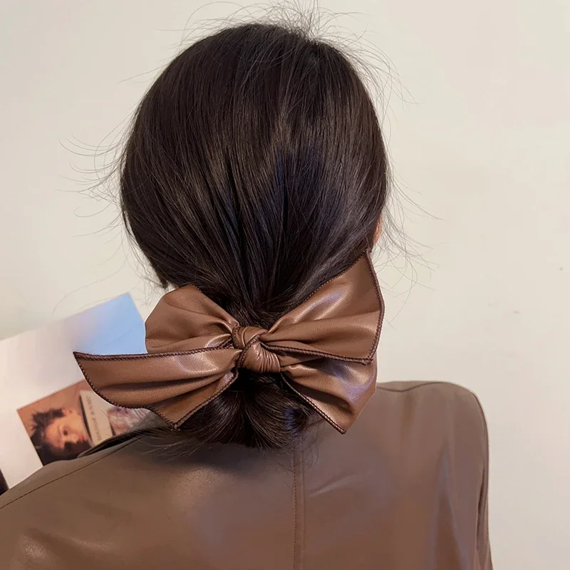 Leather Bow Elastic Hair Bands Fashion Hair Accessories Elastic Headband Scrunchies Ponytail Holder Rubber Bands Hair Rope Ties