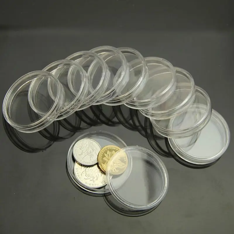 Petites Capsules rondes transparentes pour pièces de monnaie en plastique, 10 pièces, 18mm/19mm/20mm/21mm/22mm/24mm/25mm/26mm/28mm/30mm/35mm/37mm/38mm