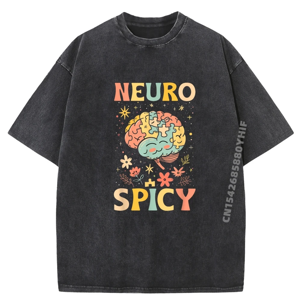 

Neurodiversity Neurospicy Neuro Spicy Neurospicy Plus Size Men Clothing Funny Shirt Street Washed T-shirt