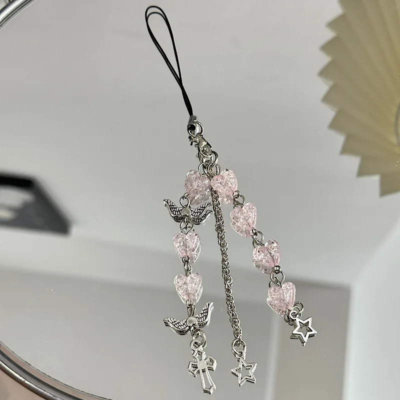 سلسلة مفاتيح لطيفة لطيفة للرياح ، أجنحة ملاك شخصية ومبتكرة ، حبل هاتف ، قلادة متقاطعة ، مجموعة سماعات أذن سلسلة ، Instagram #5