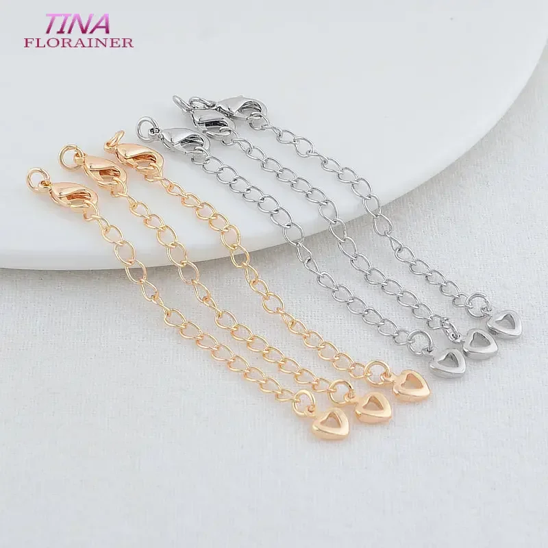 5CM 6PCS 14K Gold Color Brass Heart Extender Chain with Lobster Clasps High Quality DIY Jewelry Accessories