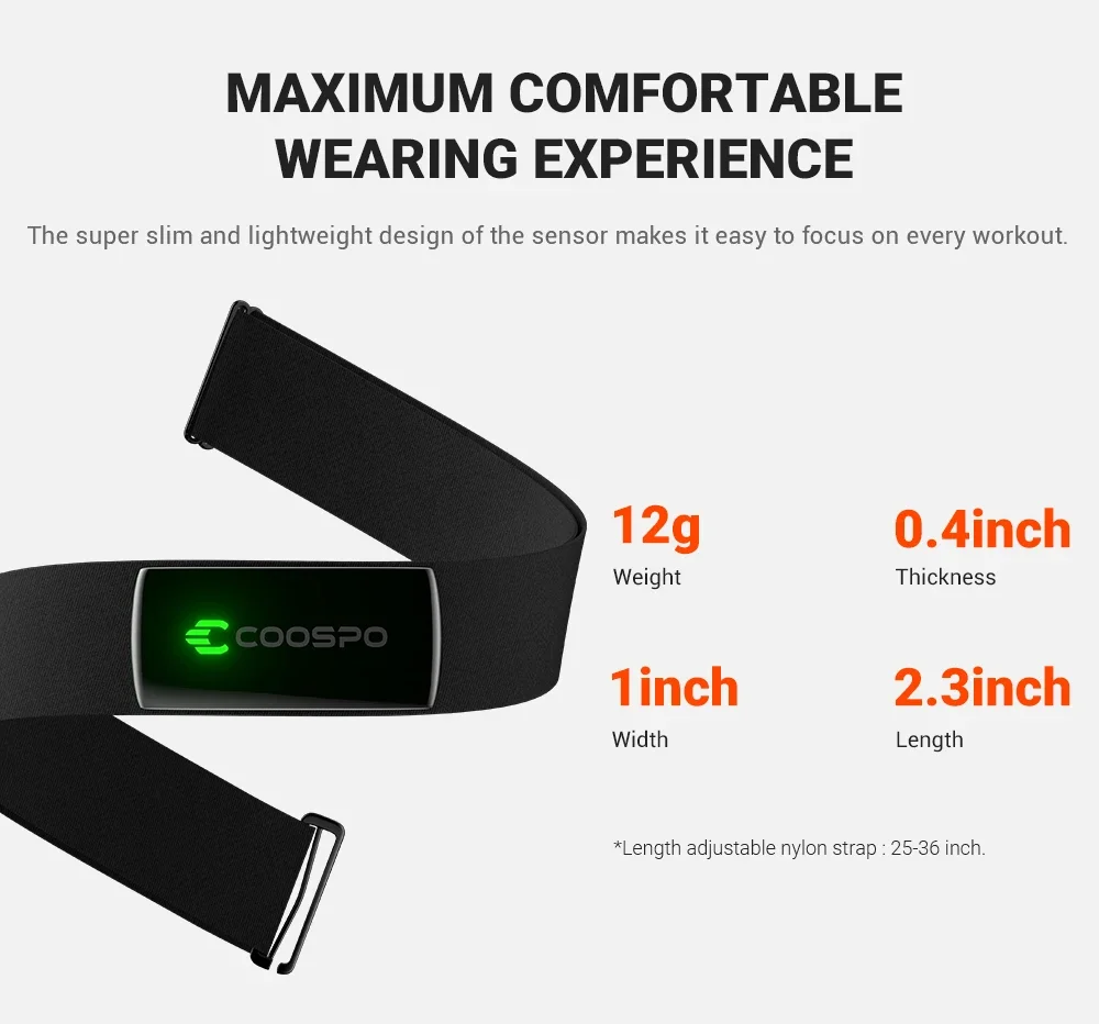 COOSPO H9Z Rechargeable Heart Rate Monitor for Fitness Cycling BT5.0 ANT+ for Garmin wahoo Zwift