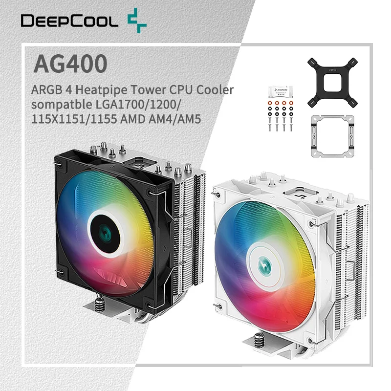 DEEPCOOL AG400 Air Cooler 4 Heat Pipe ARGB PWM Processador CPU Cooler dla LGA1700 1200 115X 1151 1155 AMD AM4 AM5