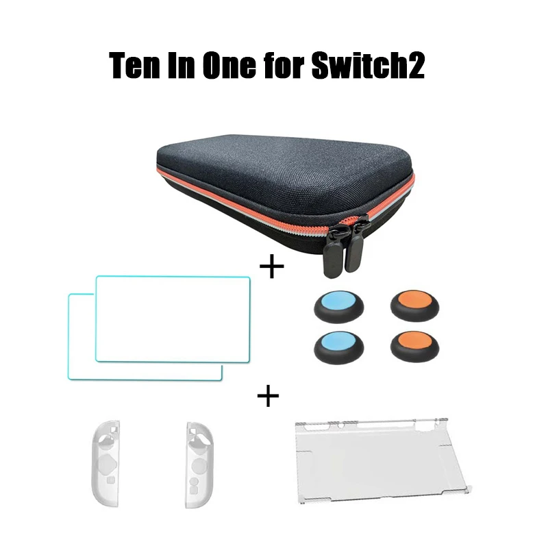 

Комплект аксессуаров для Switch 2, сумка для хранения, защитный набор для хранения с ручками из закаленного стекла 9H, защитный чехол