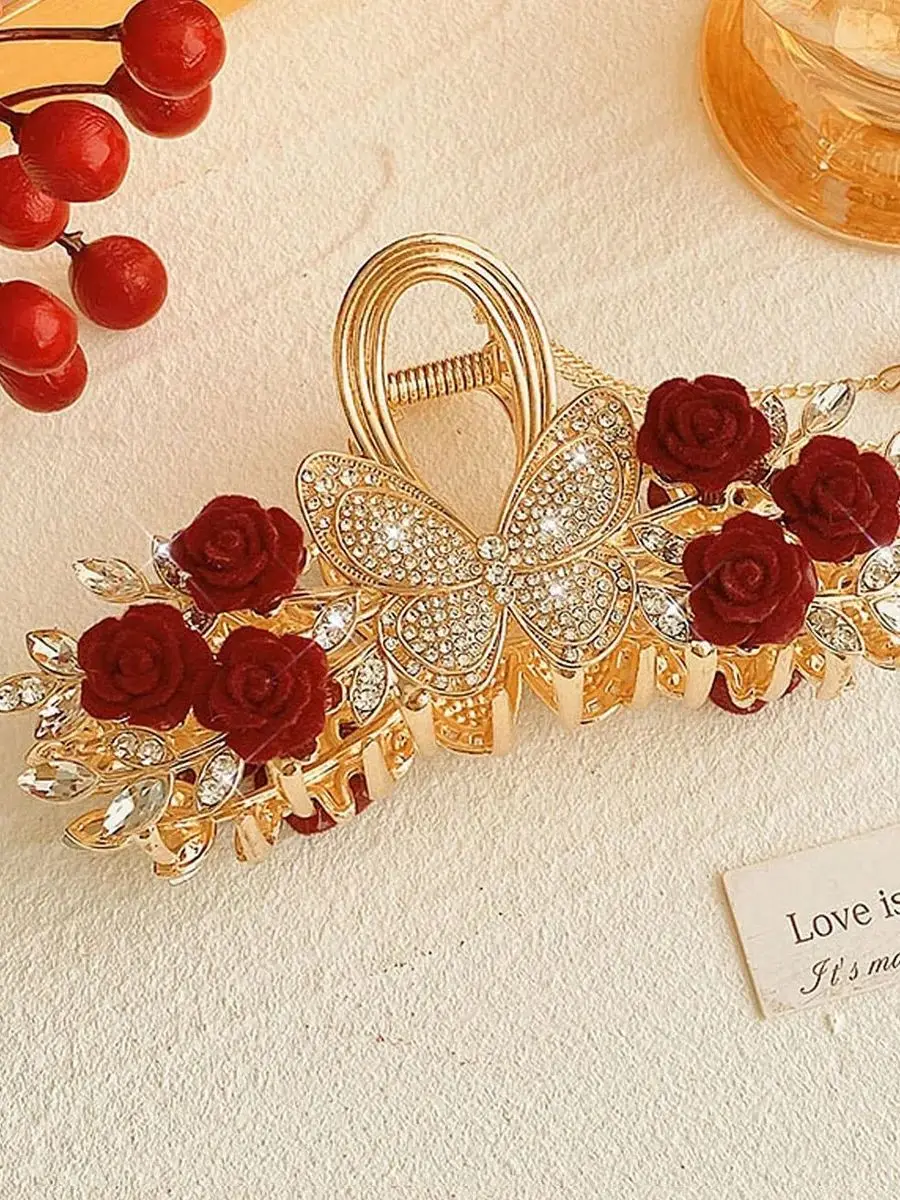 1 Pcs Fashion Exquisite Water Diamond Rose Flower Butterfly Hair Claws For Women Girls Party Hair Accessories