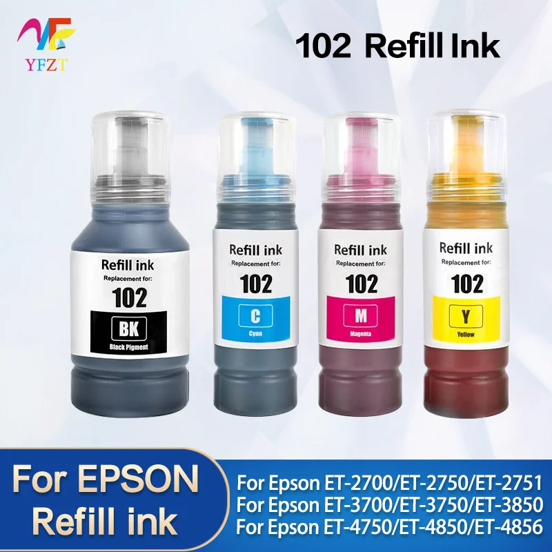 

102 Premium Refill ink Compatible For EPSON ECOTANK ET-2700 ET-2750 ET-2751 ET-2756 ET-3700 ET-4850 ET-4856 ET-15000 printer