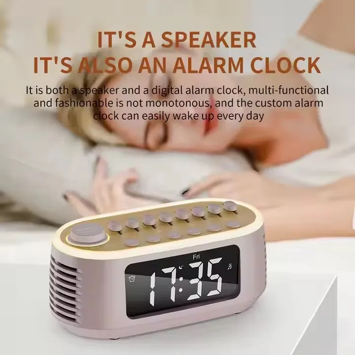 T13 2024 New Portable Professional Hifi Mini Wireless Music Sound Speaker Audio System With Led Alarm Clock for Bedroom Speakers