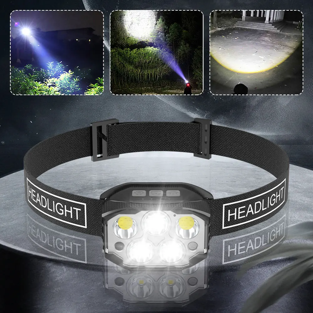 1200LM Super Bright Motion Sensor Headlamp Outdoor Waterproof Head Flashlight USB Rechargeable Headlight for Fishing Camping