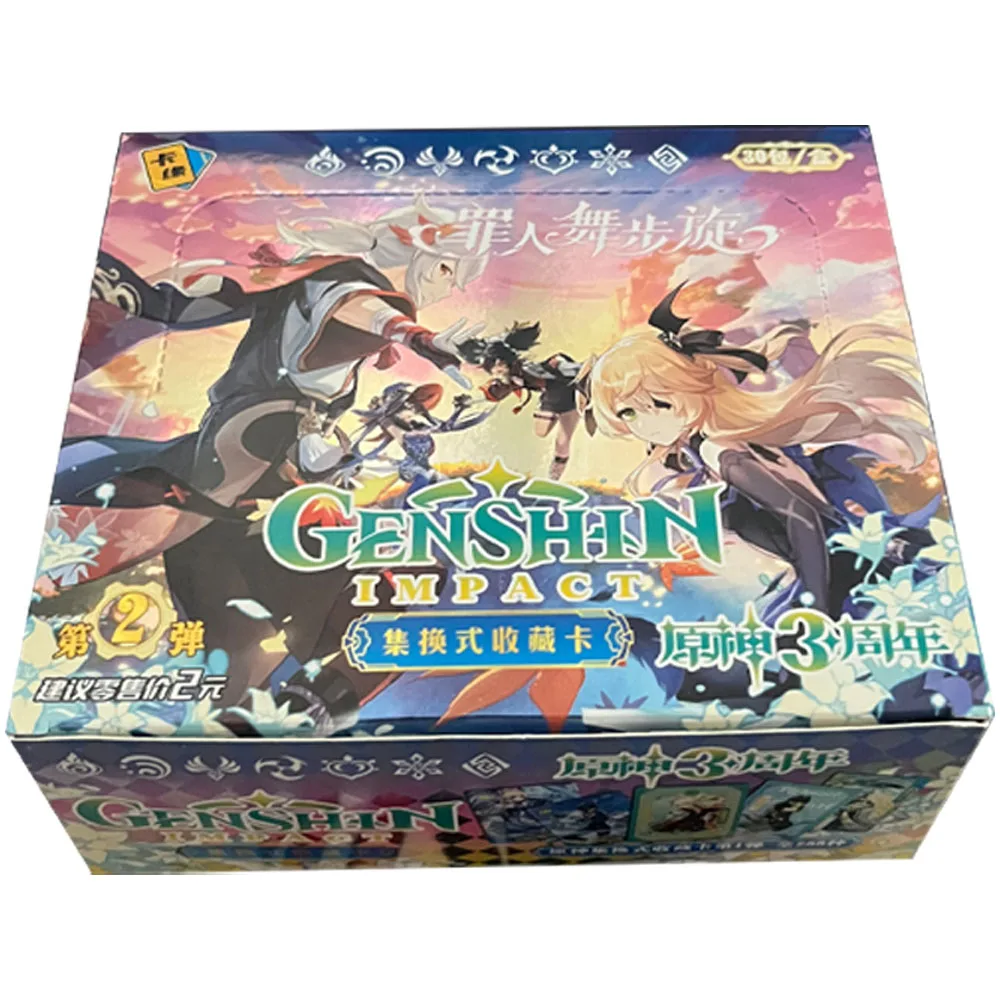 Genshin การ์ดอนิเมะ TCG กล่องการ์ดตัวละครหายากของเล่นเด็กของขวัญวันเกิดของขวัญ