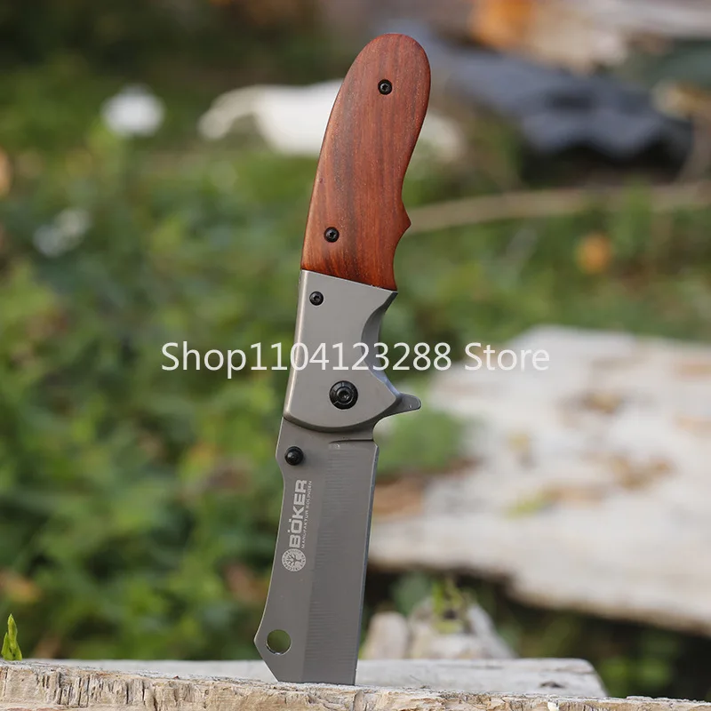 Tactical Knives Boker DA104 Folding Knife 5Cr13Mov Tanto Blade Wood Handle Survival Fruit Pocket Knife Camping Hunting EDC Tool