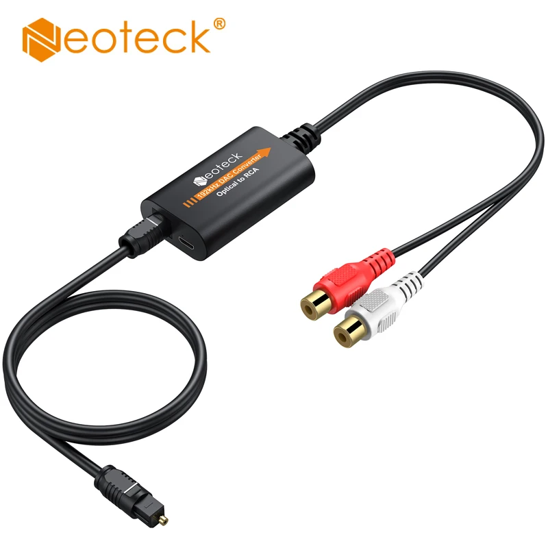 Neoteck 192kHz DAC Converter SPDIF to RCA Digital to Analog Audio Converter Optical Toslink to RCA Audio Adapter