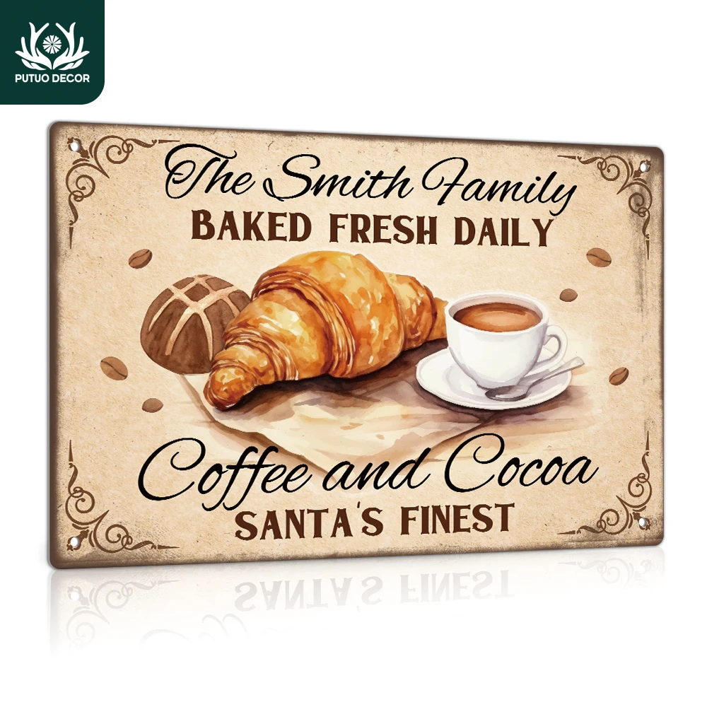 

Putuo Decor 1pc Custom Metal Sign, The Smith Family Baked Fresh Daily,Vintage Plate Wall Decoration for Home Coffee Shop Bakery