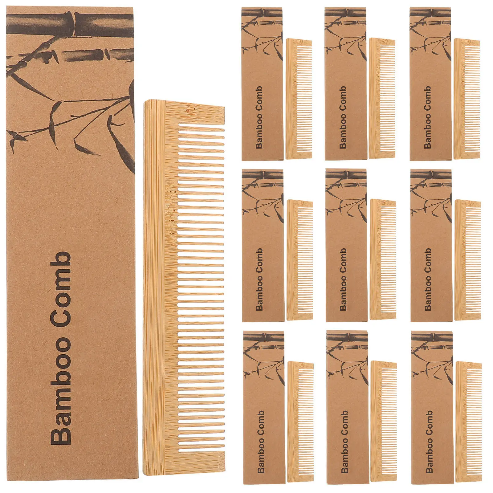 10Sets Wooden Hair Combs Anti Static Full Tooth Comb Natural Disposable Combs Portable Case Hotel Travel Detangle Styling