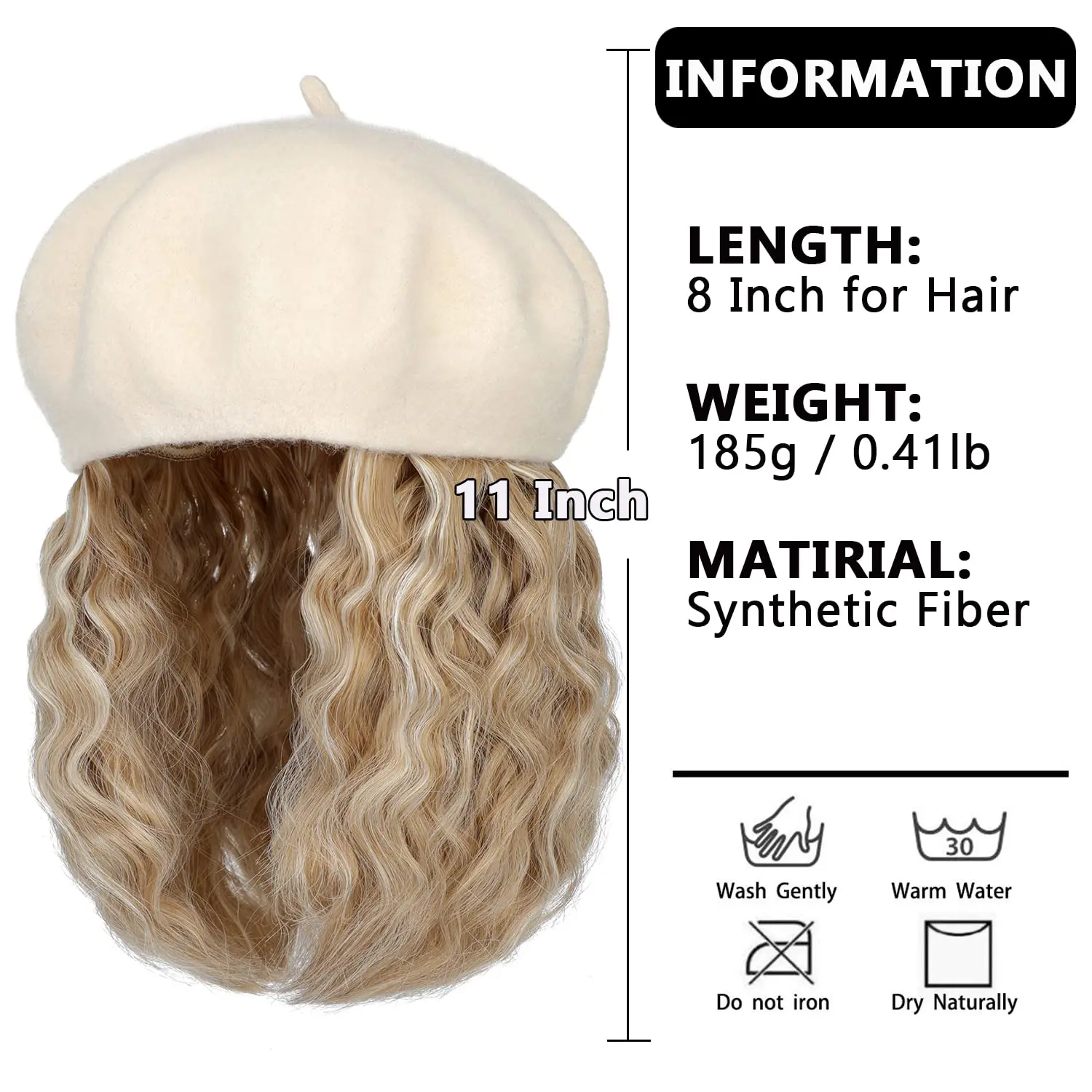 Shangzi Wave Curly Bob Hat Wig Synthetic Wigs Kinky Hat With Hair Extensions Attached 8 Inch Long Wig Hat Beret Cap Apricot