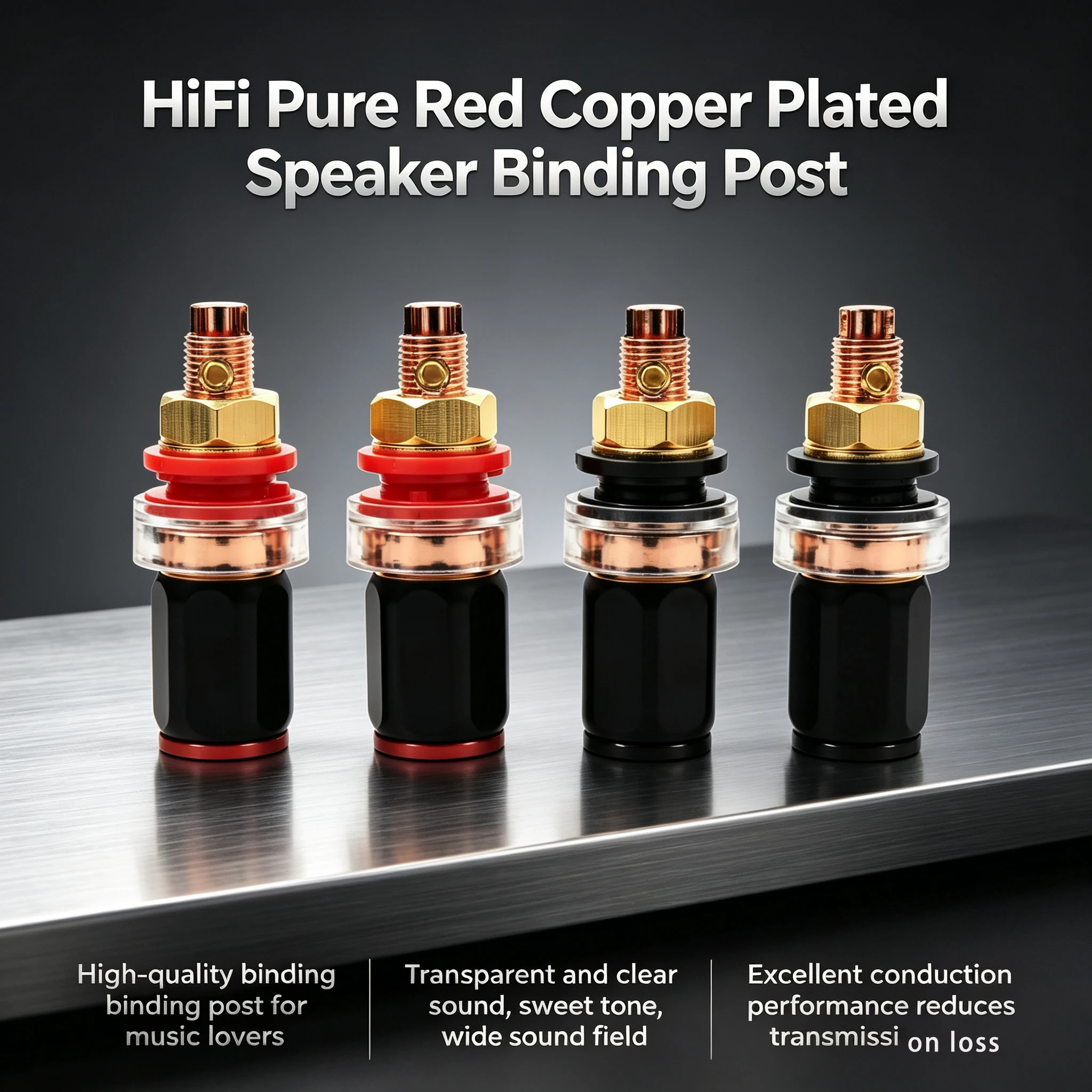 Swiss Style Pure Red Copper Plated Amplifier Speaker Terminal Binding Post High Quality Audio Connection for Superior Sound Perf