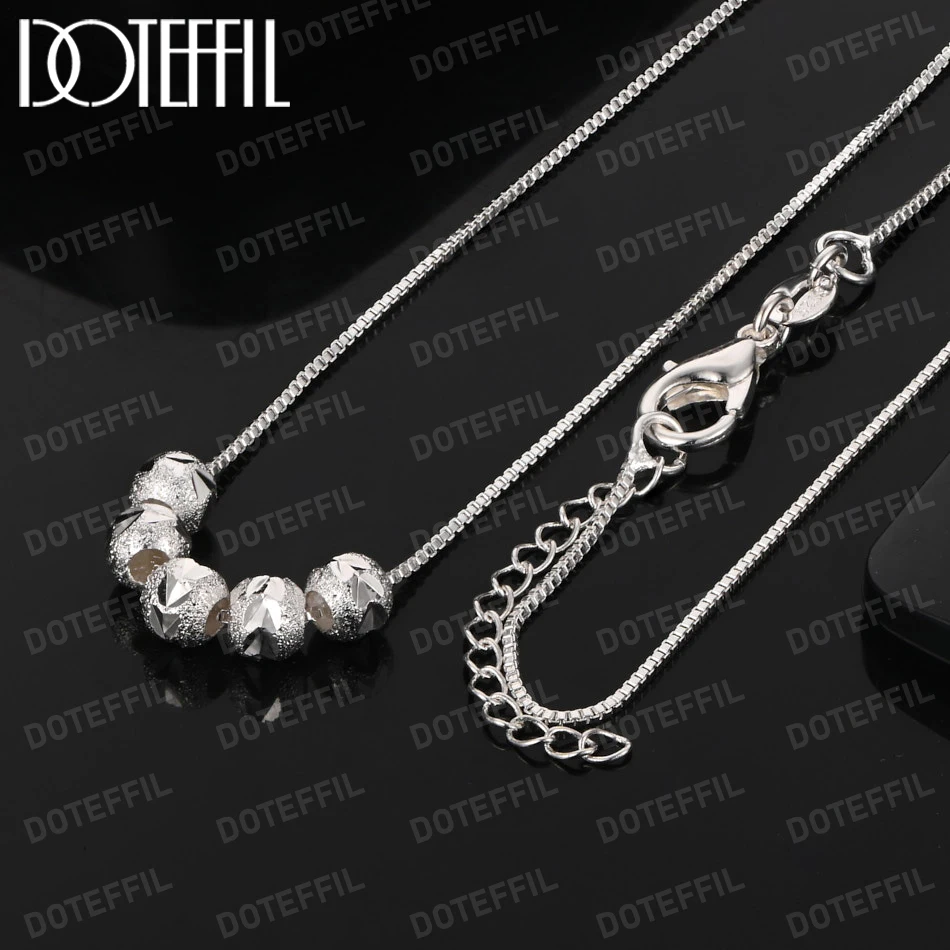 

DOTEFFIL 925 Sterling Silver Five Frosted Bead Pendant Necklace Snake Chain For Woman Wedding Engagement Party Charm Jewelr