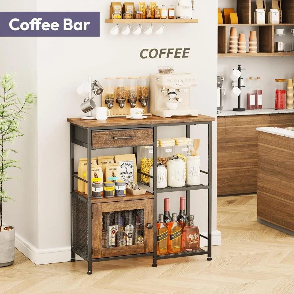 Farmhouse Coffee Bar Cabinet with Drawers - Multi-Purpose Kitchen Sideboard for Living Room, Corner, Small Spaces