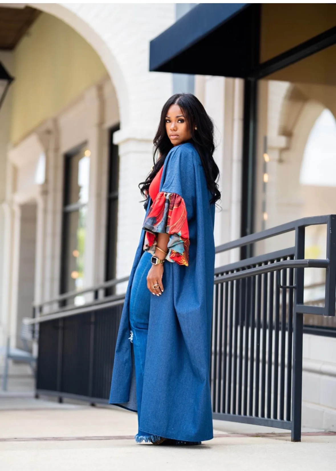 Europe Fashion Demin Blue Open Front Cardigans African Women Streetwear Ruffle Sleeve Duster Coat Muslim Outlets Long Duster