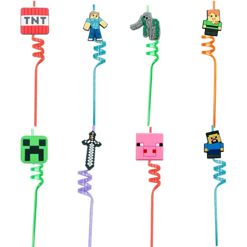 16 Uds my world Videojuego Pixel Fiesta Temática Favores Controlador de juego Pajitas para beber Regalos para niños Gamer Suministros para fiesta de cumpleaños