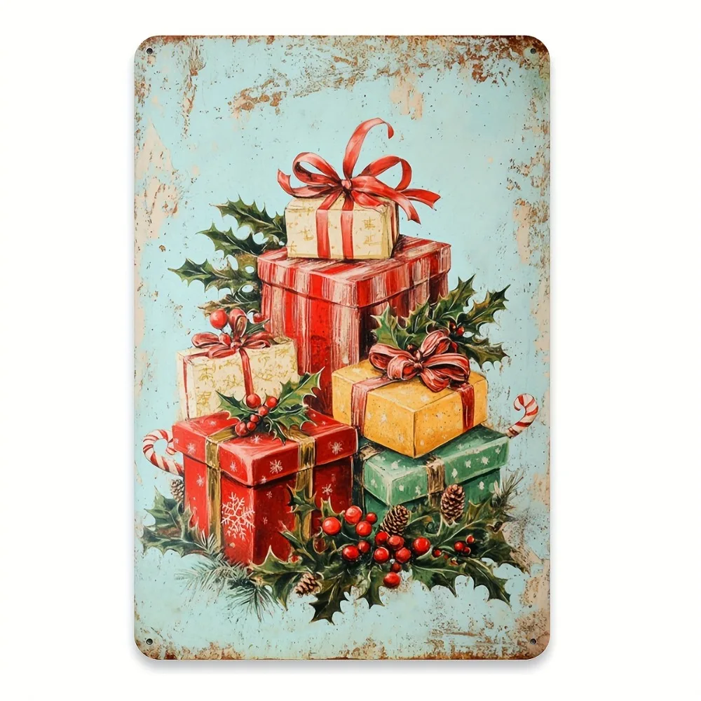 Frohe Weihnachten Vintage Metallblechschild – langlebige Eisen-Wandkunst, einfach zu hängende Dekoration für Zuhause, Bar, Café, Garage, Weihnachtszimmerkunst